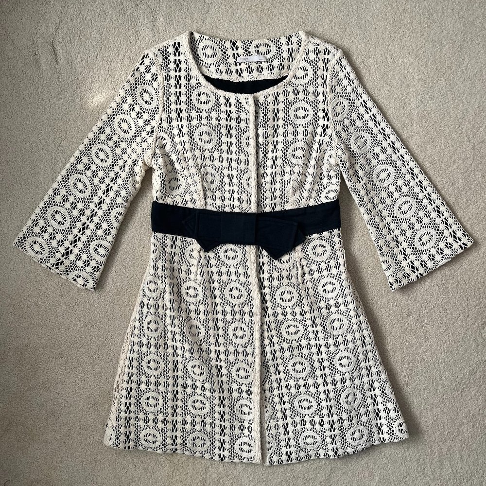 RARE Vintage Maje Crochet Removable Ribbon Coat